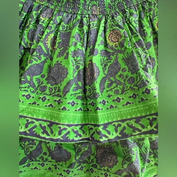La Plage Palace Smocked Skirt SZ M Green Navy Multi