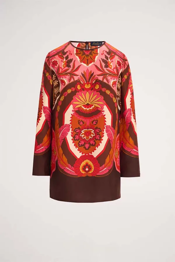 LACCIO ORANGE PRINTED PURE SILK BLOUSE