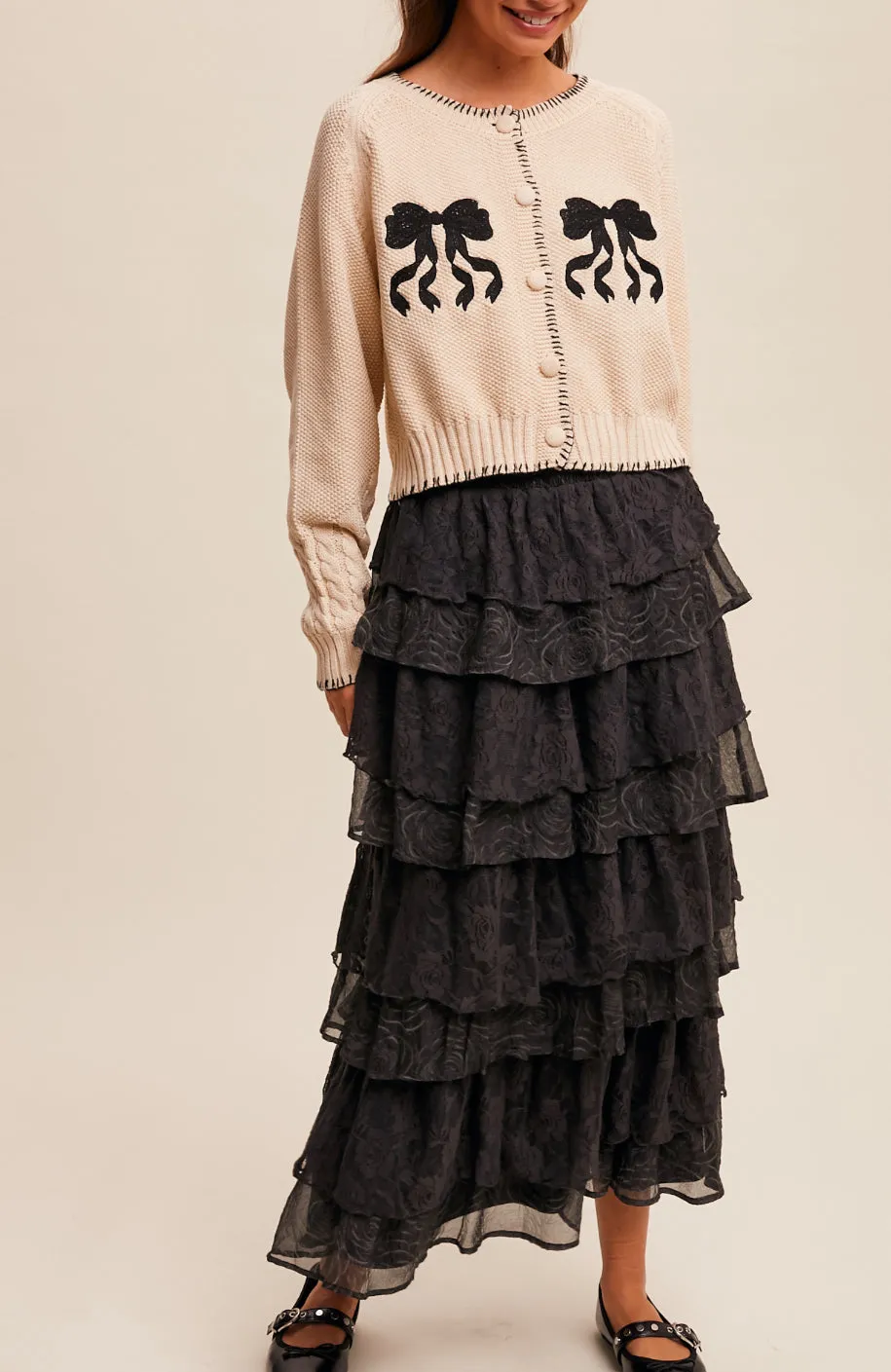 Lace and Rose Charcoal Maxi Skirt
