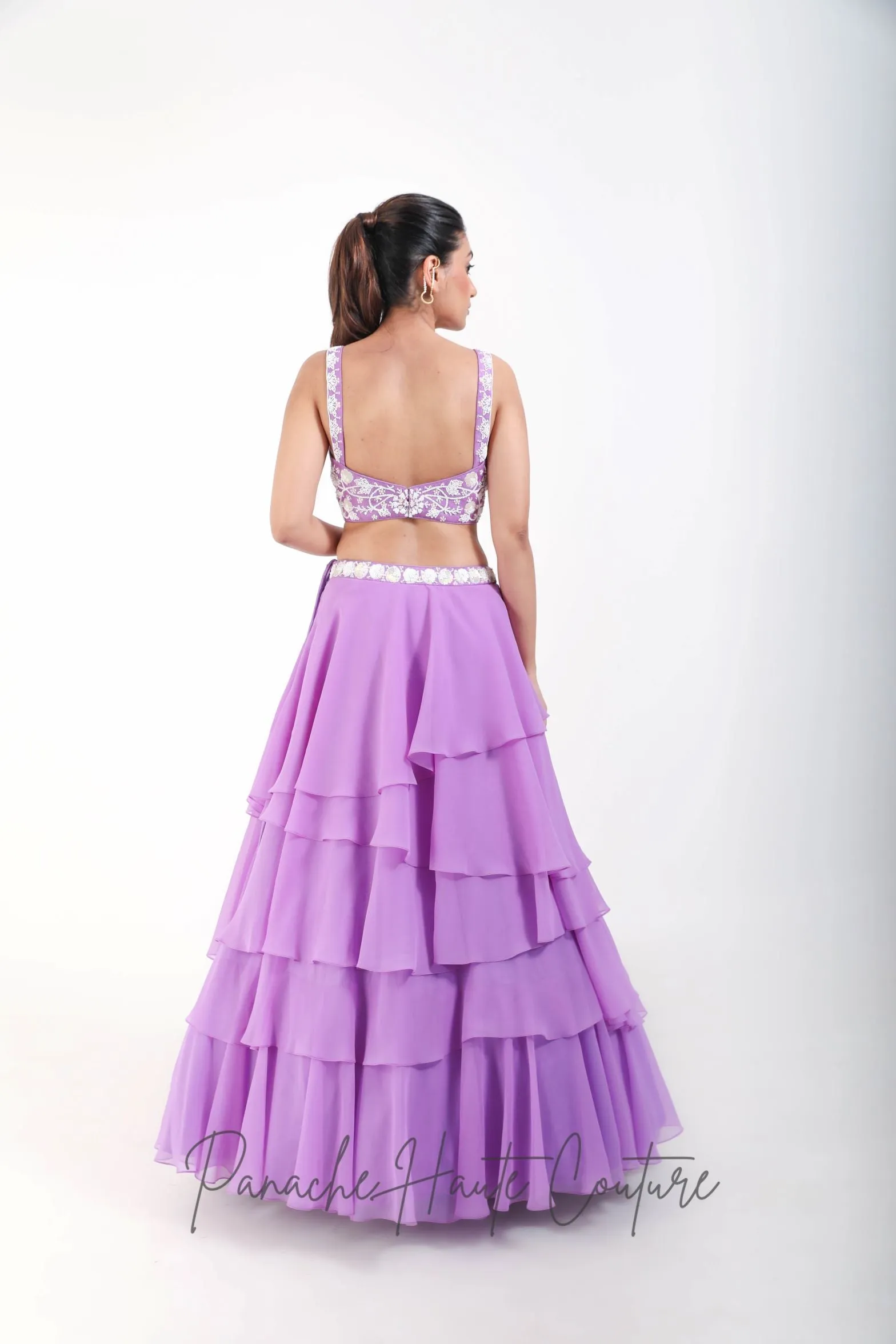 Lavender Color Tiered Skirt with Crop Top