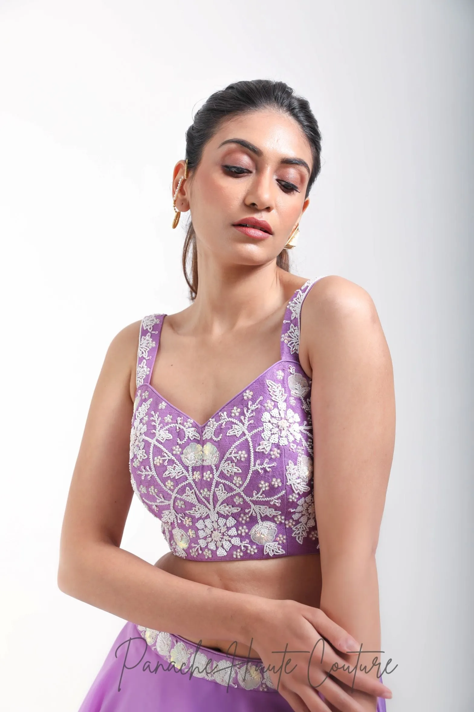 Lavender Color Tiered Skirt with Crop Top