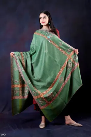 Leaf Green Sozni Embroidered Handwoven Pashmina Shawl
