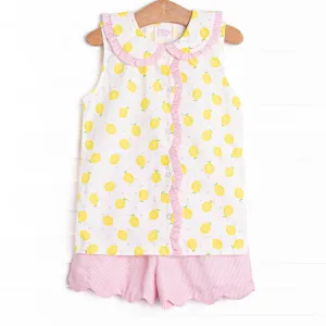 Lemonade Lady Ruffle Short Set, Pink