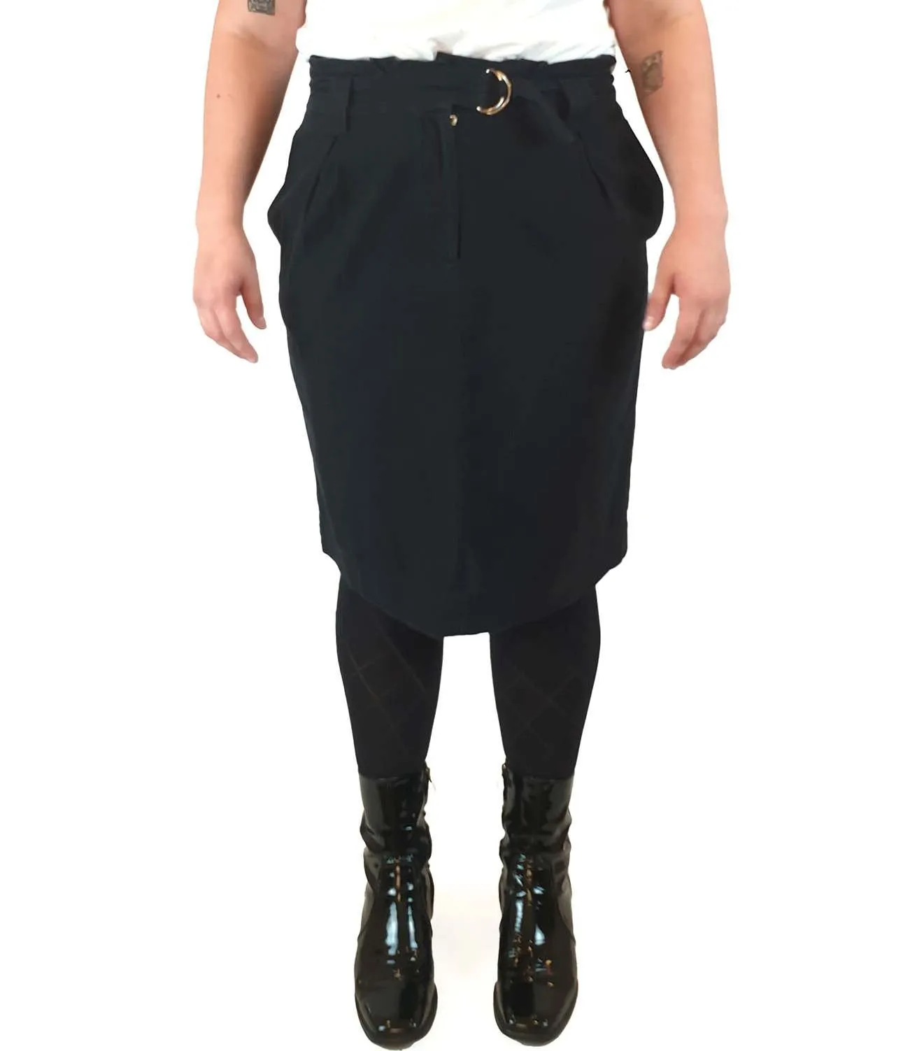 Leonard St black 100% linen skirt with waist tie and pockets size 14