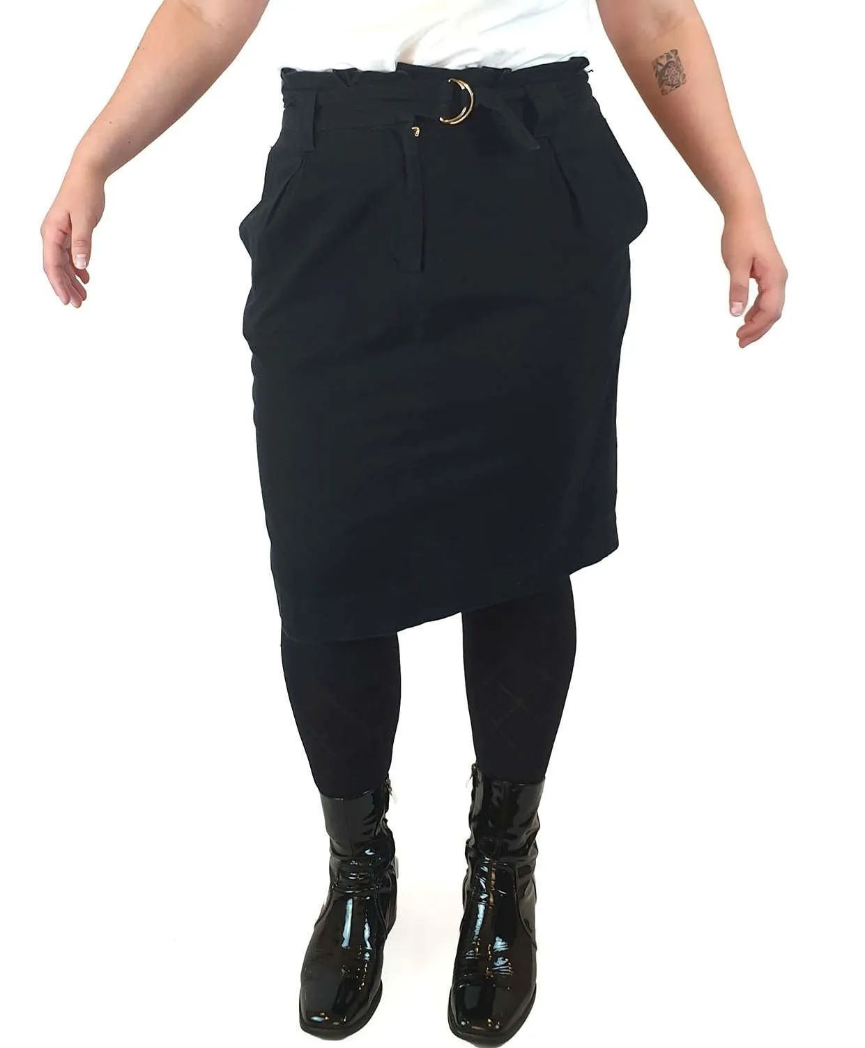 Leonard St black 100% linen skirt with waist tie and pockets size 14