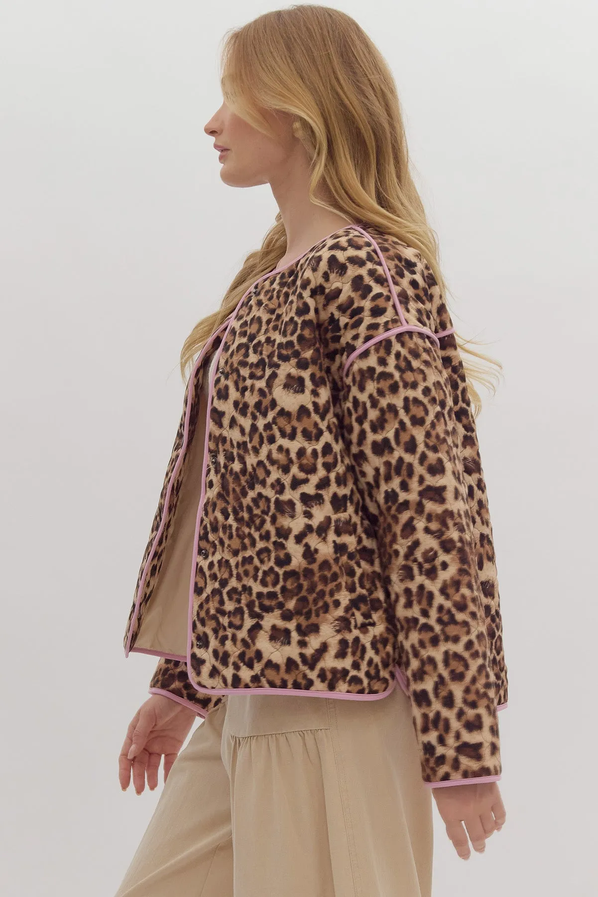 Leopard Button Snap Jacket {Brown}