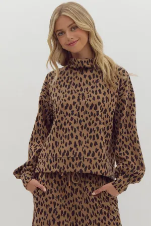 Leopard Cowl Neck Top {Camel}