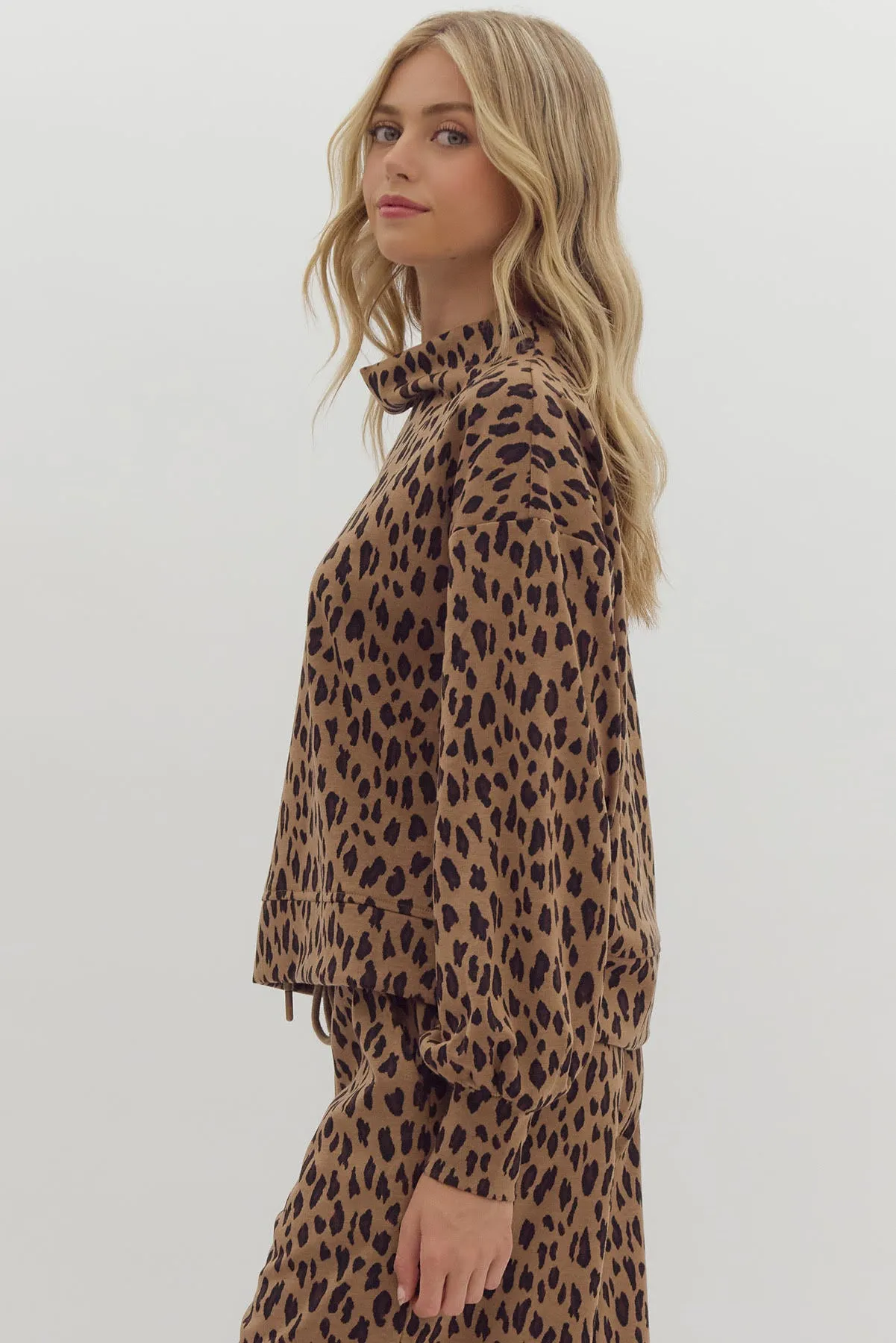 Leopard Cowl Neck Top {Camel}