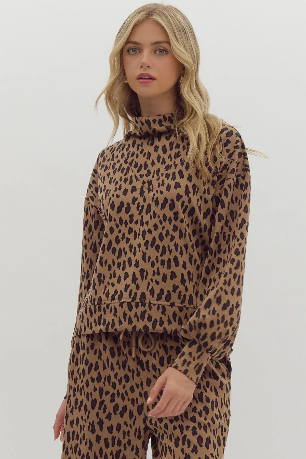 Leopard Cowl Neck Top {Camel}