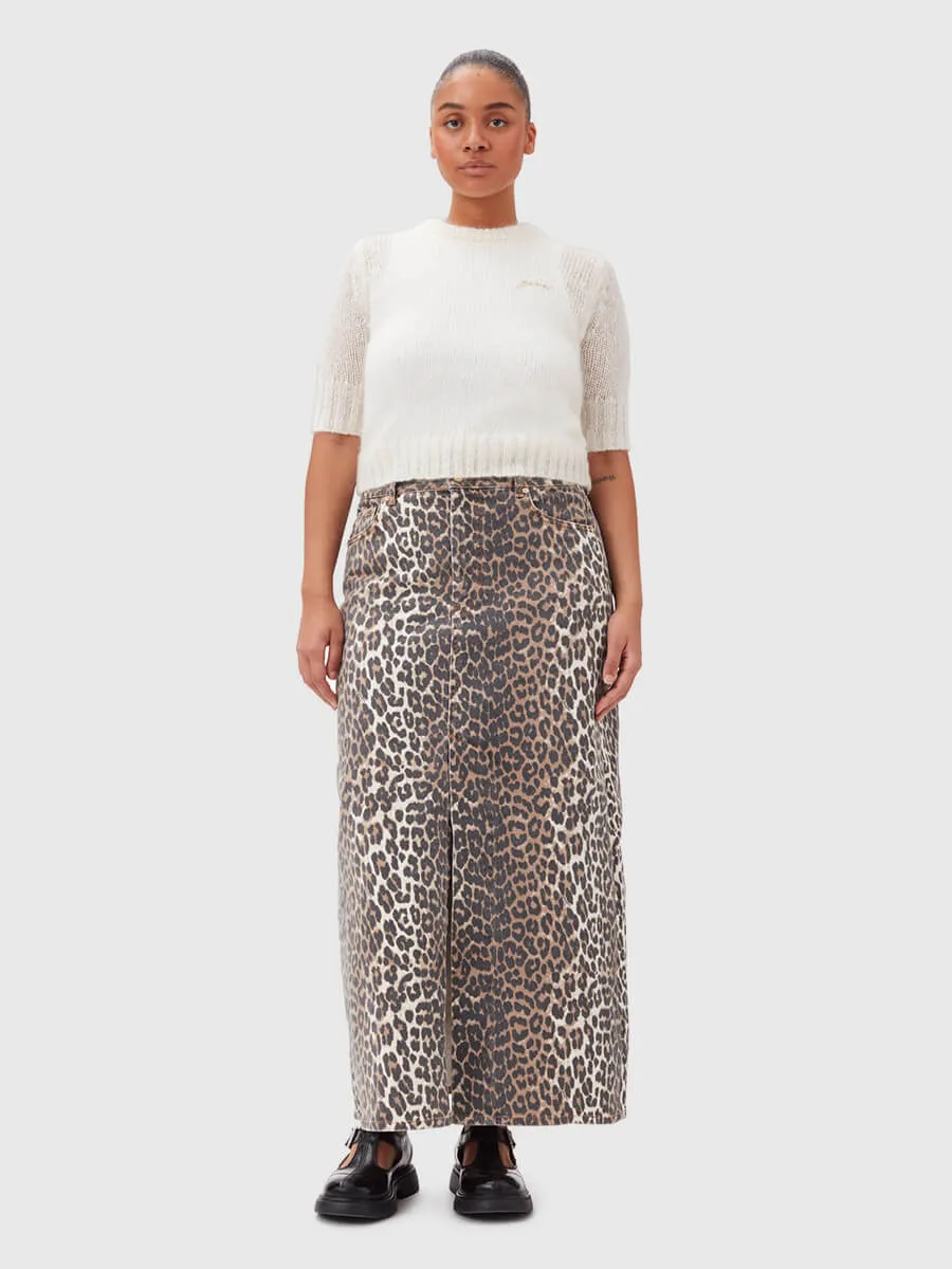 Leopard Denim Maxi Skirt