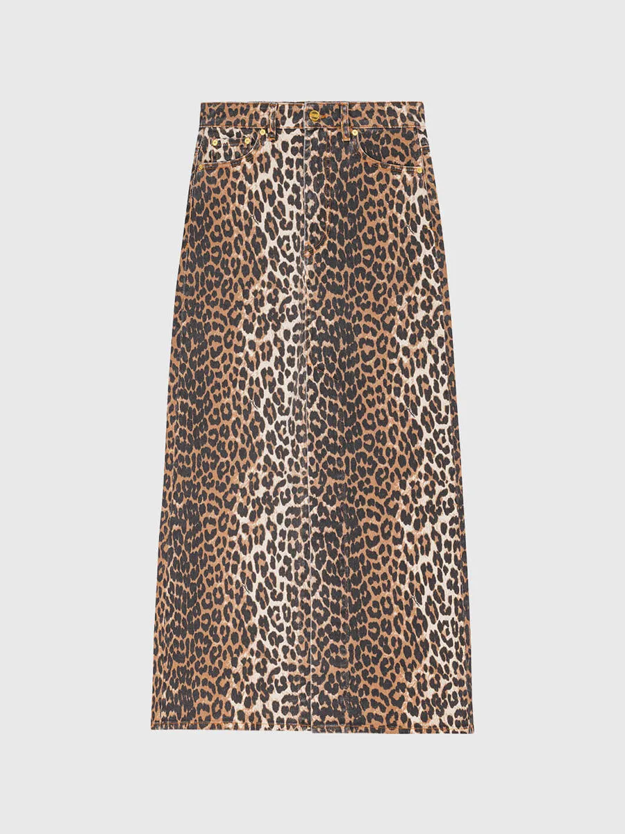 Leopard Denim Maxi Skirt