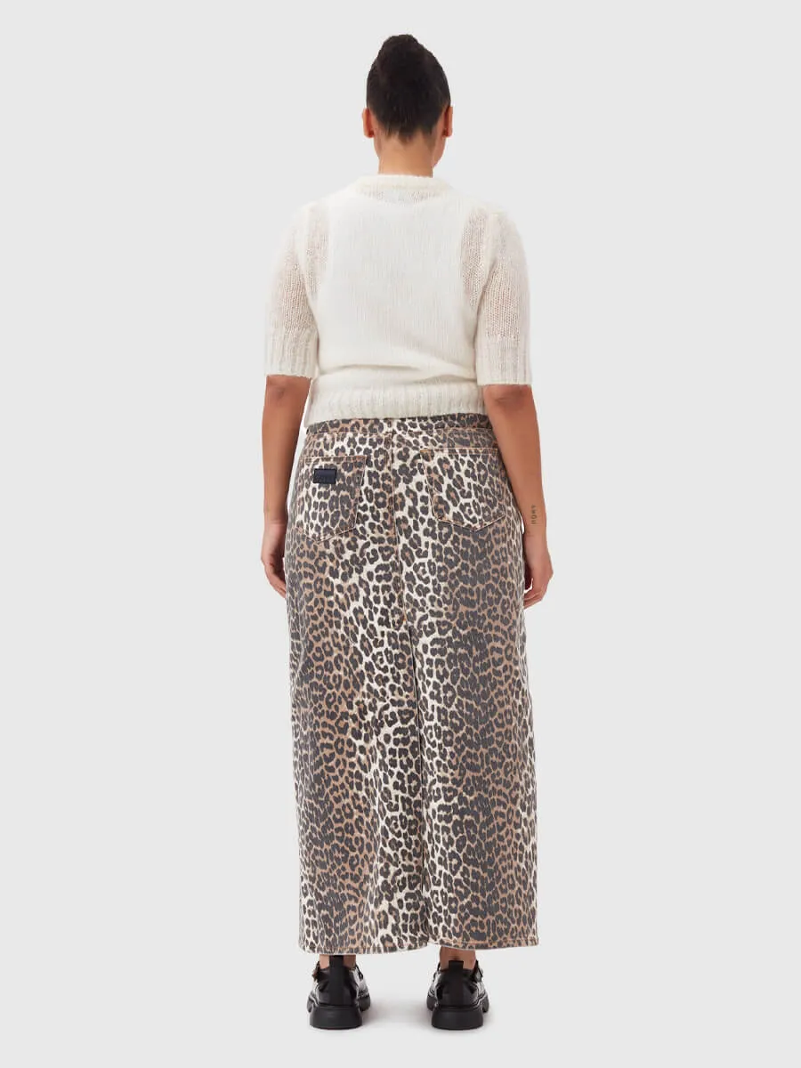 Leopard Denim Maxi Skirt