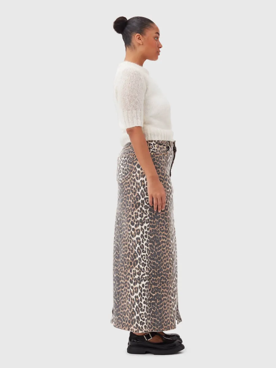 Leopard Denim Maxi Skirt