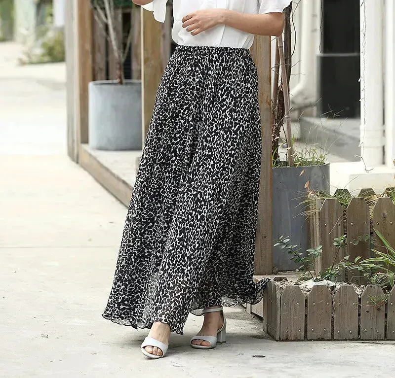 Leopard print High Waist Chiffon Maxi Skirt for women