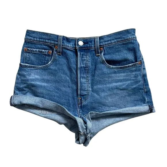 LEVI’S Ribcage Cut Off Denim Shorts Blue 30
