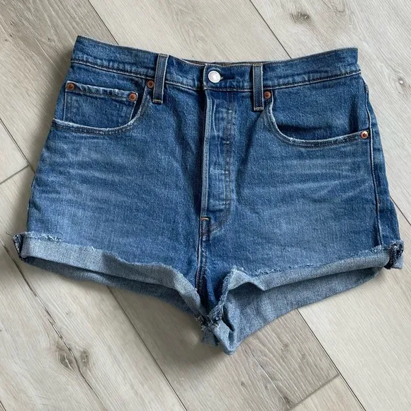 LEVI’S Ribcage Cut Off Denim Shorts Blue 30