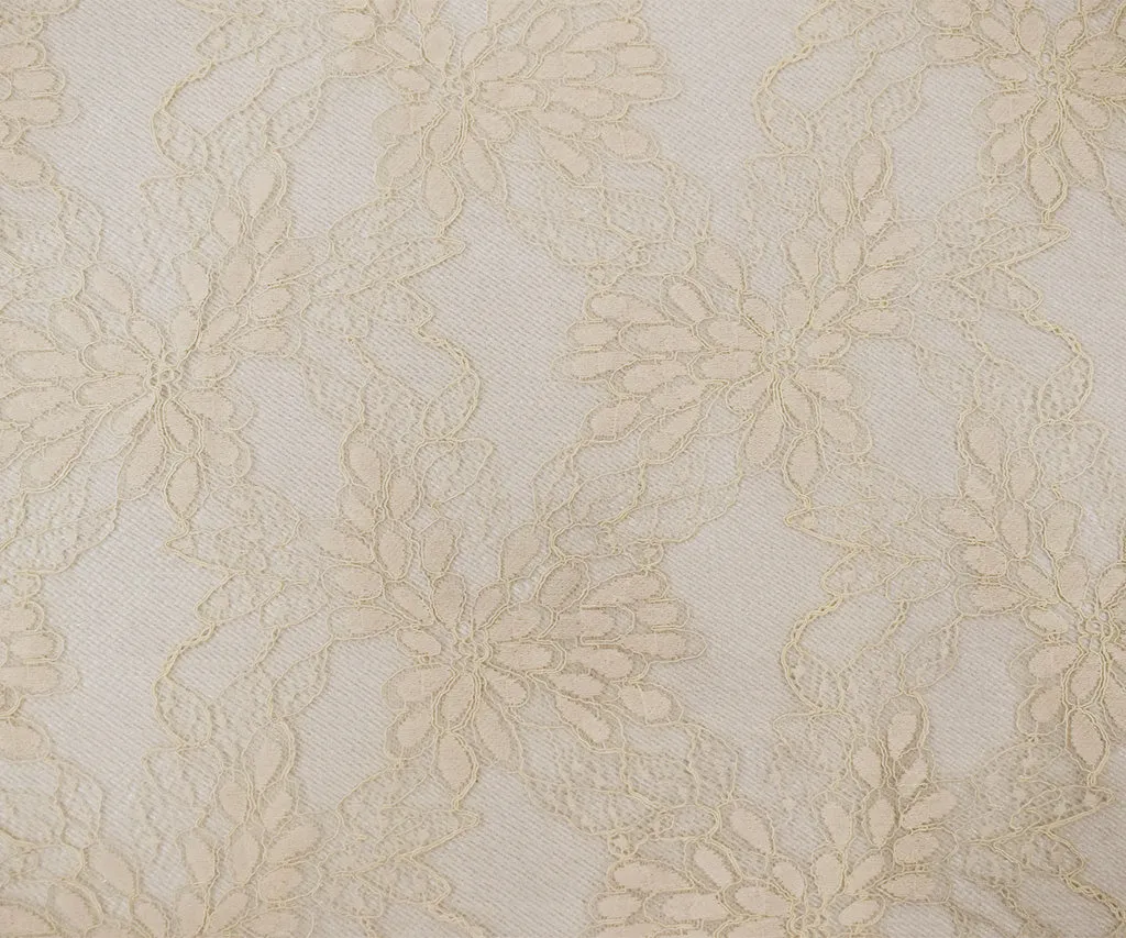 Light Beige Nylon Cotton Floral Lace Mesh Knit Fabric