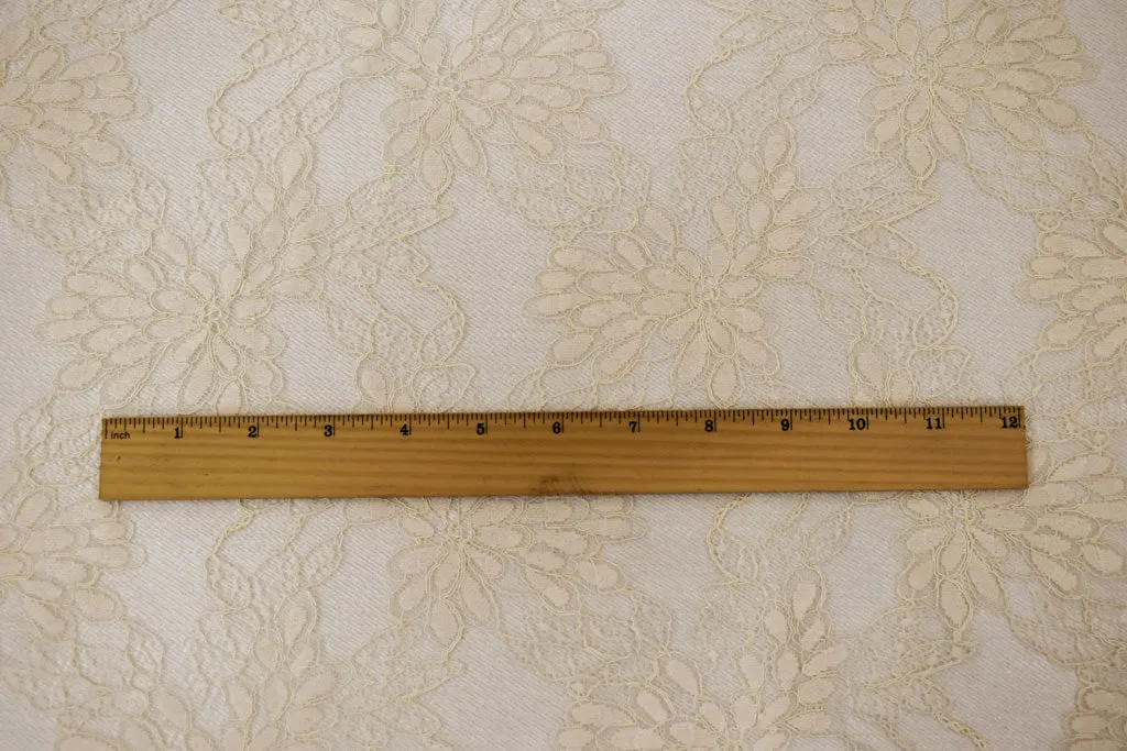 Light Beige Nylon Cotton Floral Lace Mesh Knit Fabric