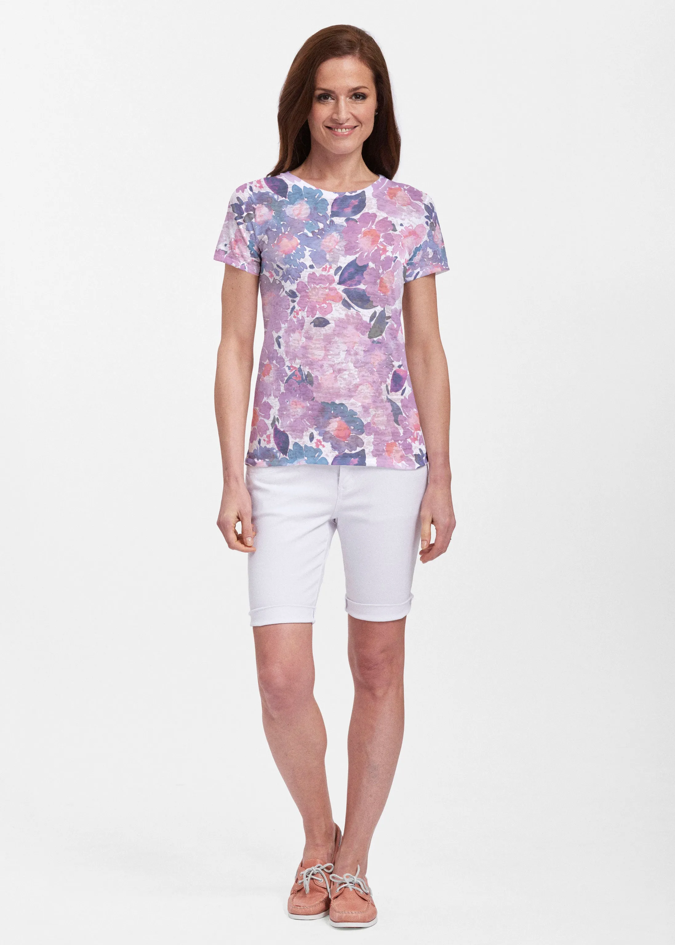 Lilac (16255) ~ Sheer Short Sleeve Crew Shirt