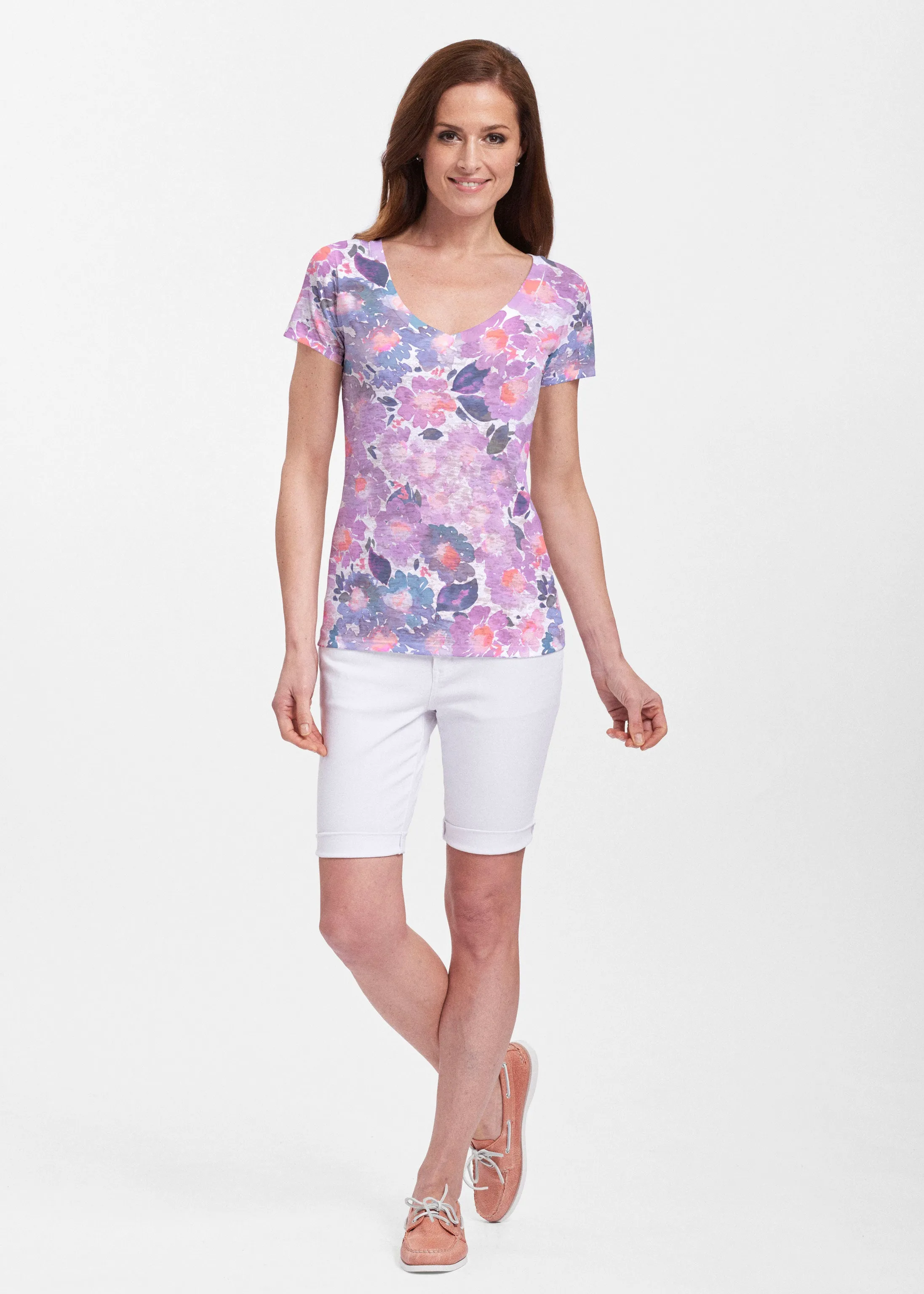 Lilac (16255) ~ Sheer Short Sleeve V-Neck Shirt