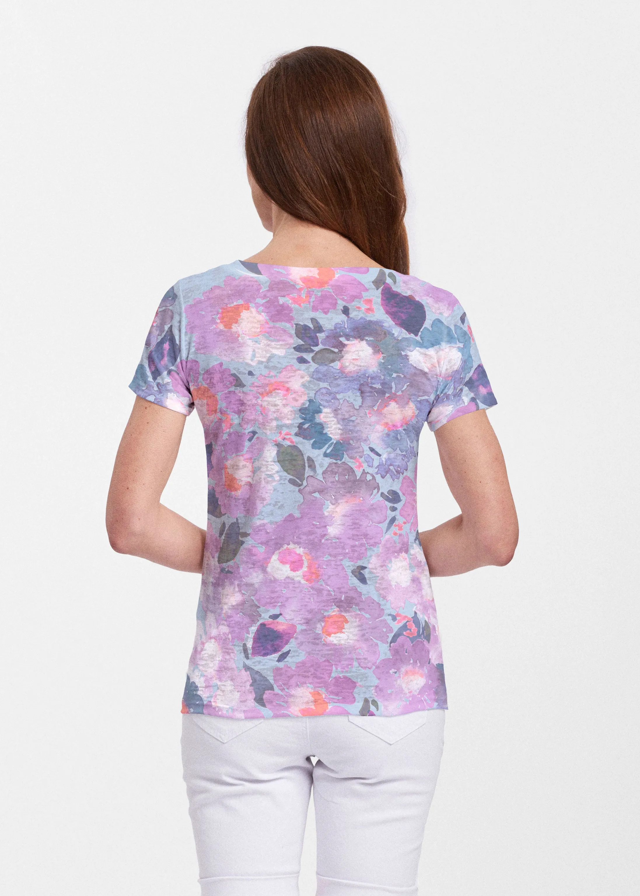 Lilac (16255) ~ Sheer Short Sleeve V-Neck Shirt