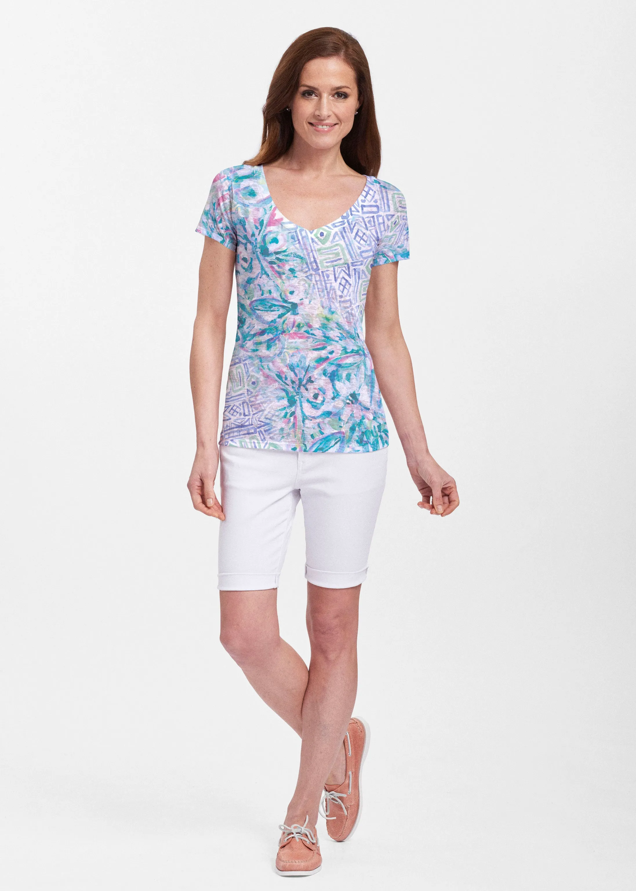 Lilly (17234) ~ Sheer Short Sleeve V-Neck Shirt
