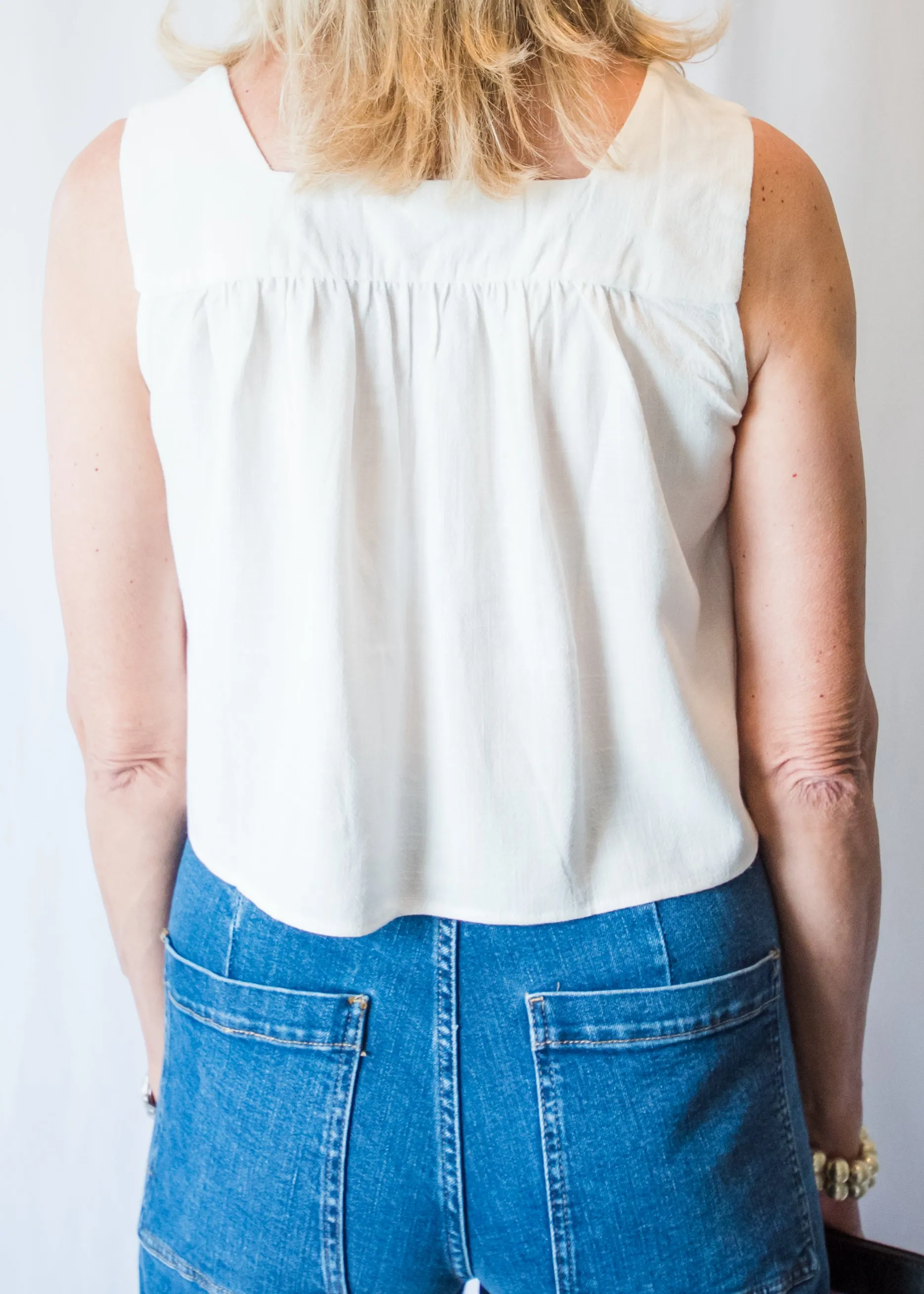 Linen Breeze Square-Neck Blouse
