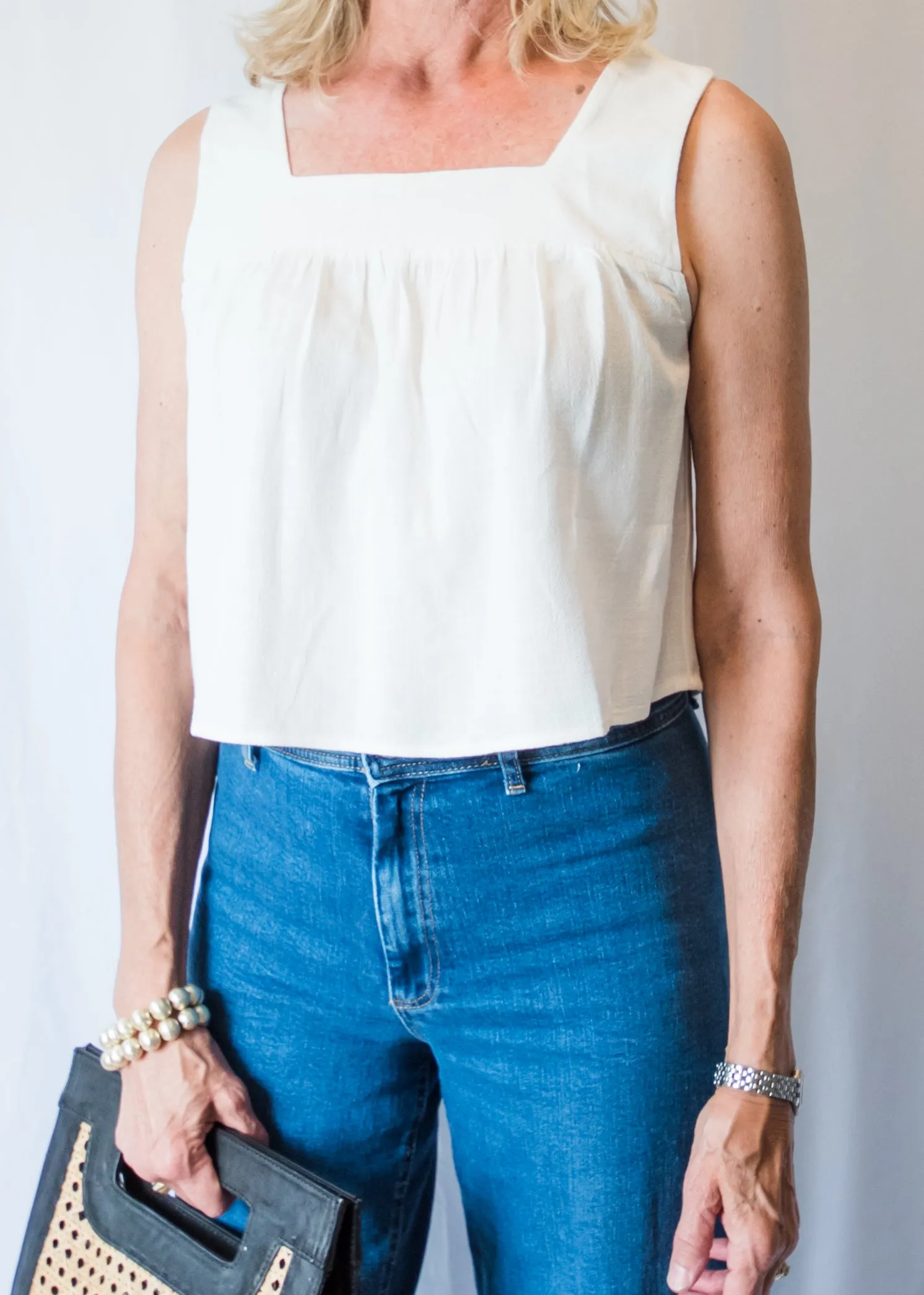Linen Breeze Square-Neck Blouse