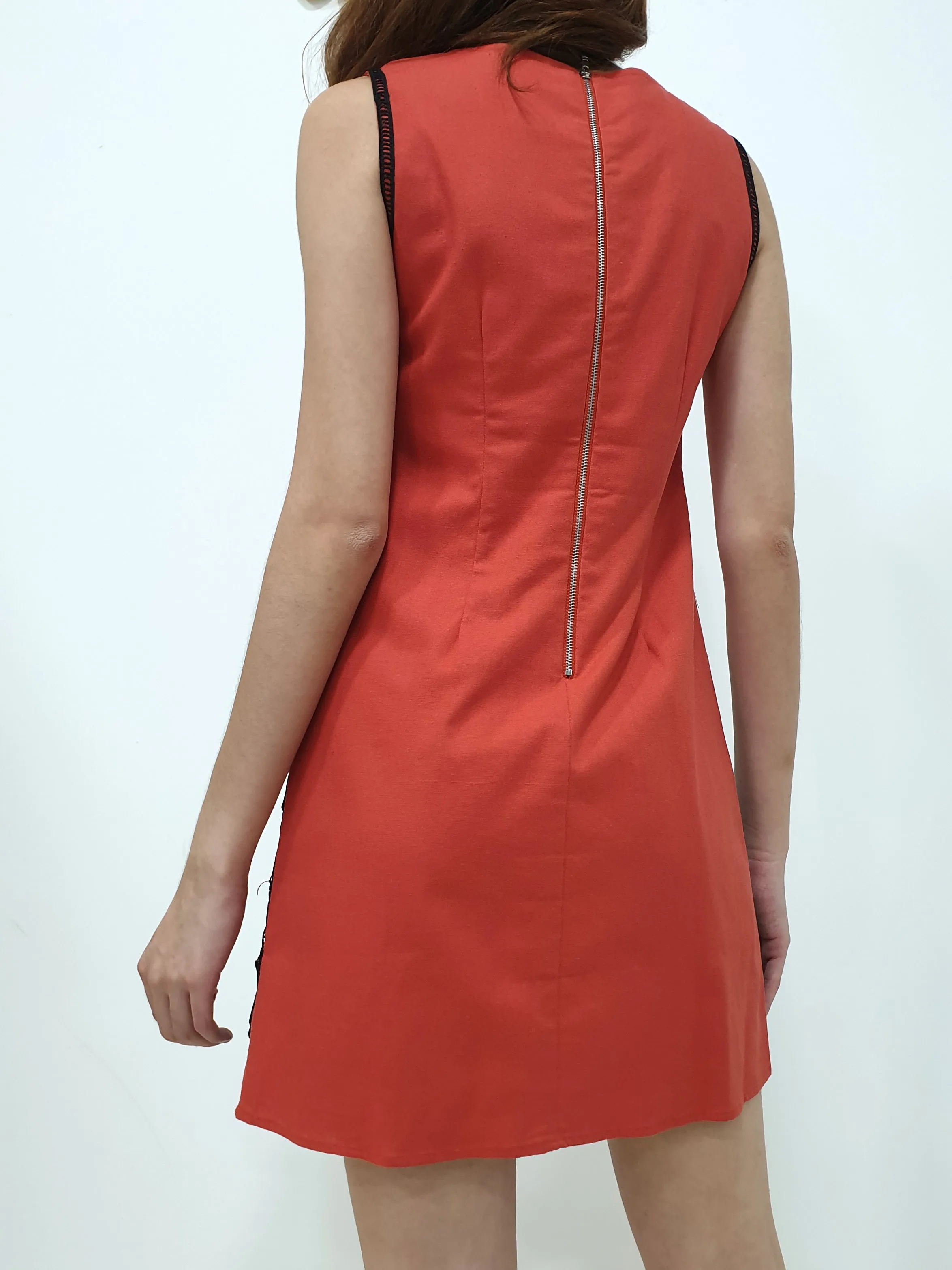 Linen Lace Bottom Dress - Orange (Non-returnable)