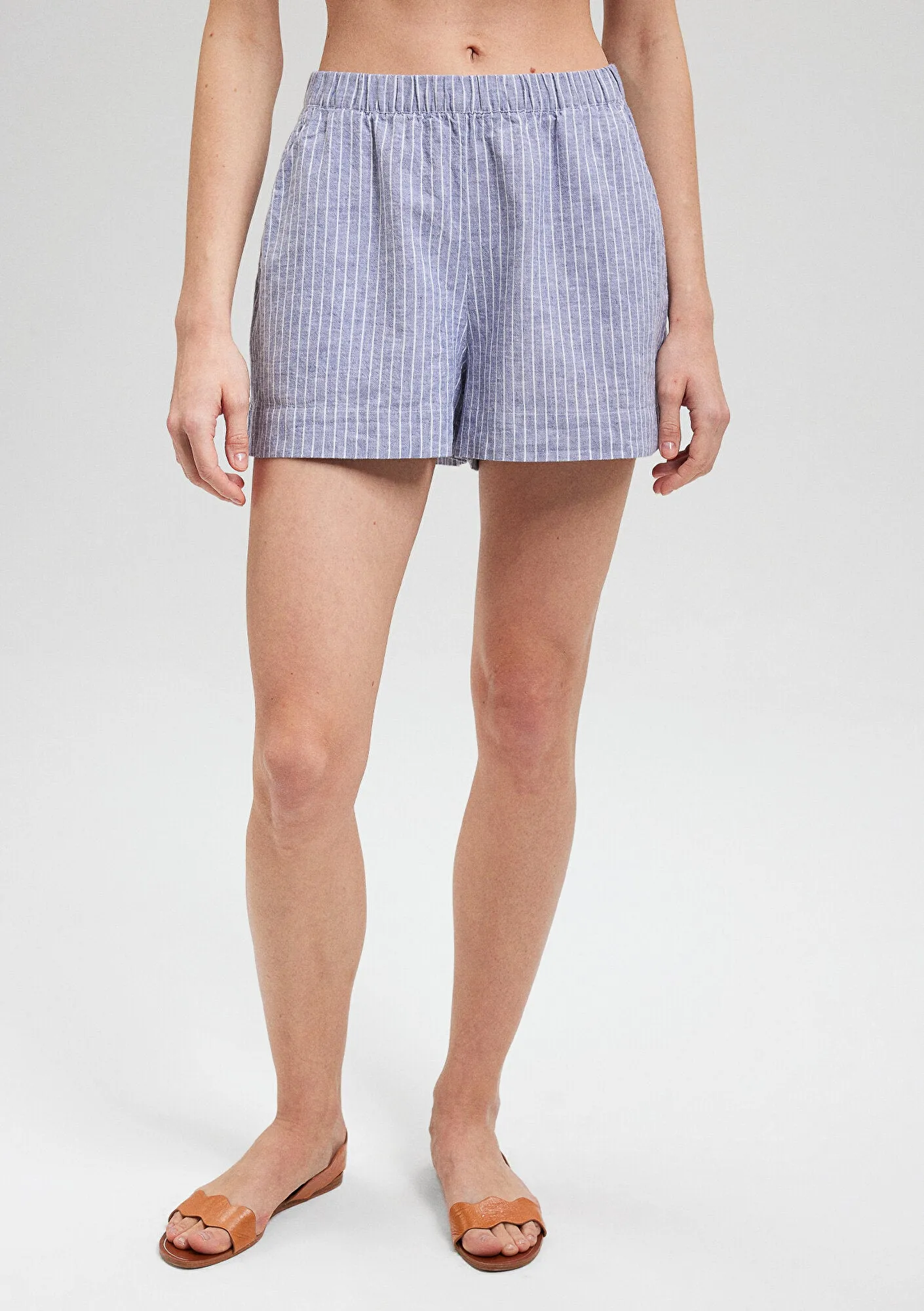 Linen Mix Striped Blue Shorts