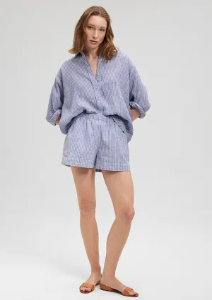 Linen Mix Striped Blue Shorts