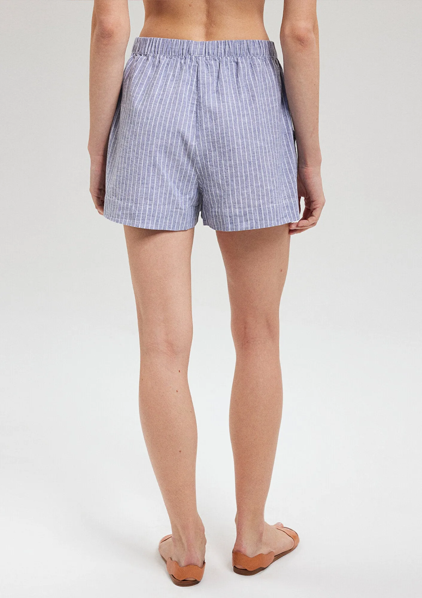 Linen Mix Striped Blue Shorts