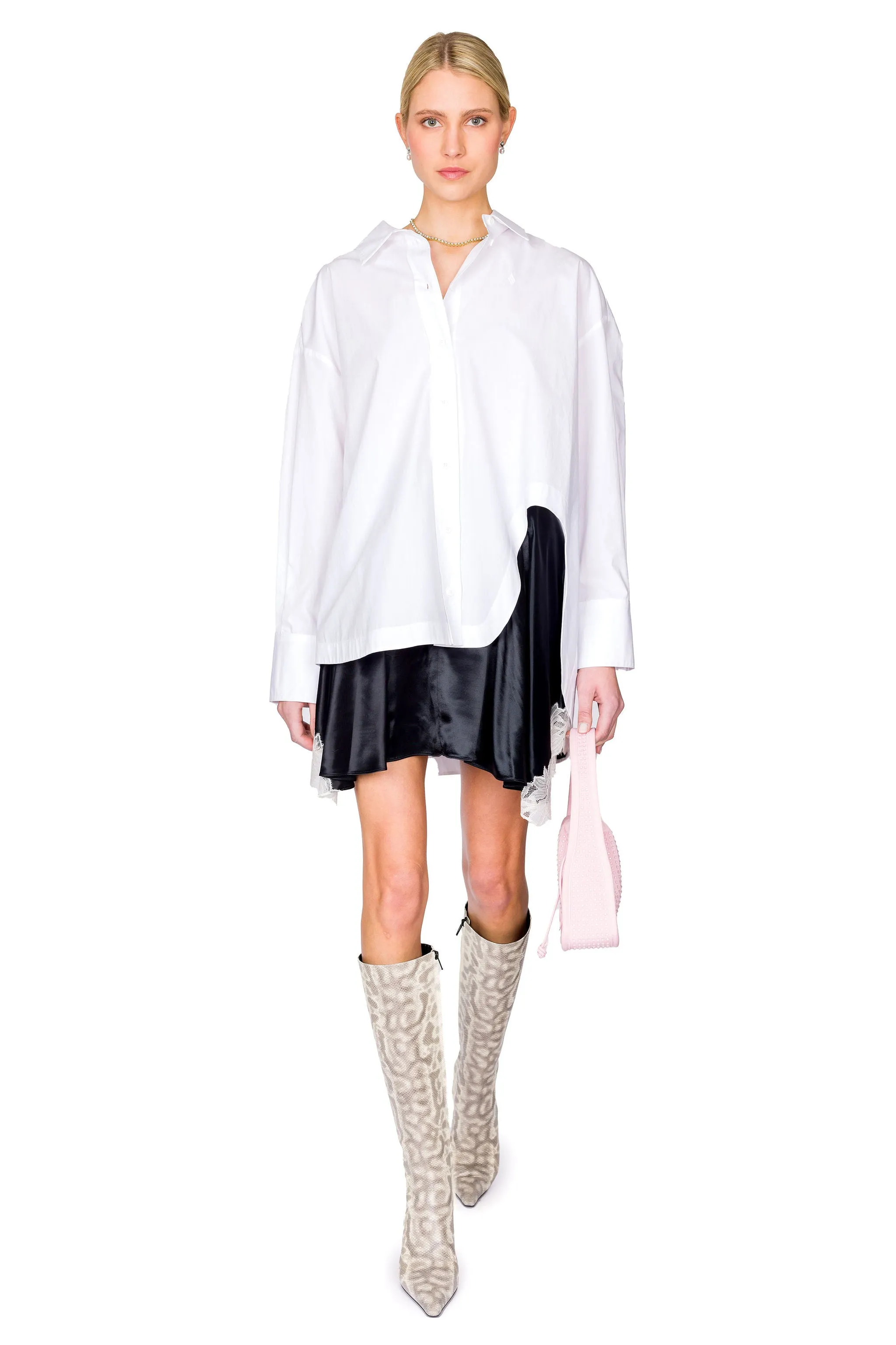 Liquid Satin Flounce Mini Skirt With Lace