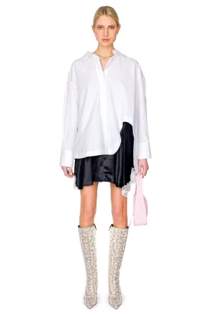 Liquid Satin Flounce Mini Skirt With Lace