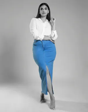 Long Maxi Denim Skirt with Front Slit