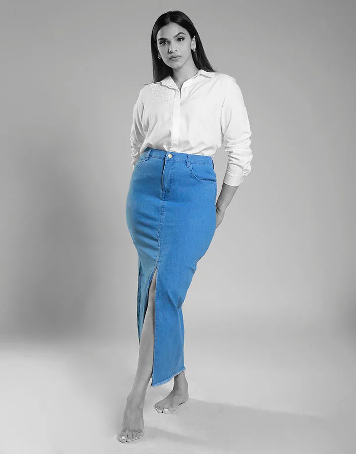 Long Maxi Denim Skirt with Front Slit