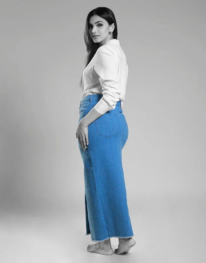 Long Maxi Denim Skirt with Front Slit