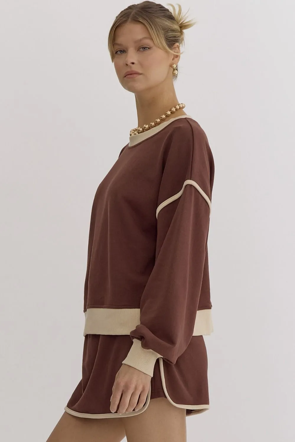 Long Sleeve Contrast Top {Espresso}