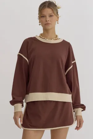 Long Sleeve Contrast Top {Espresso}