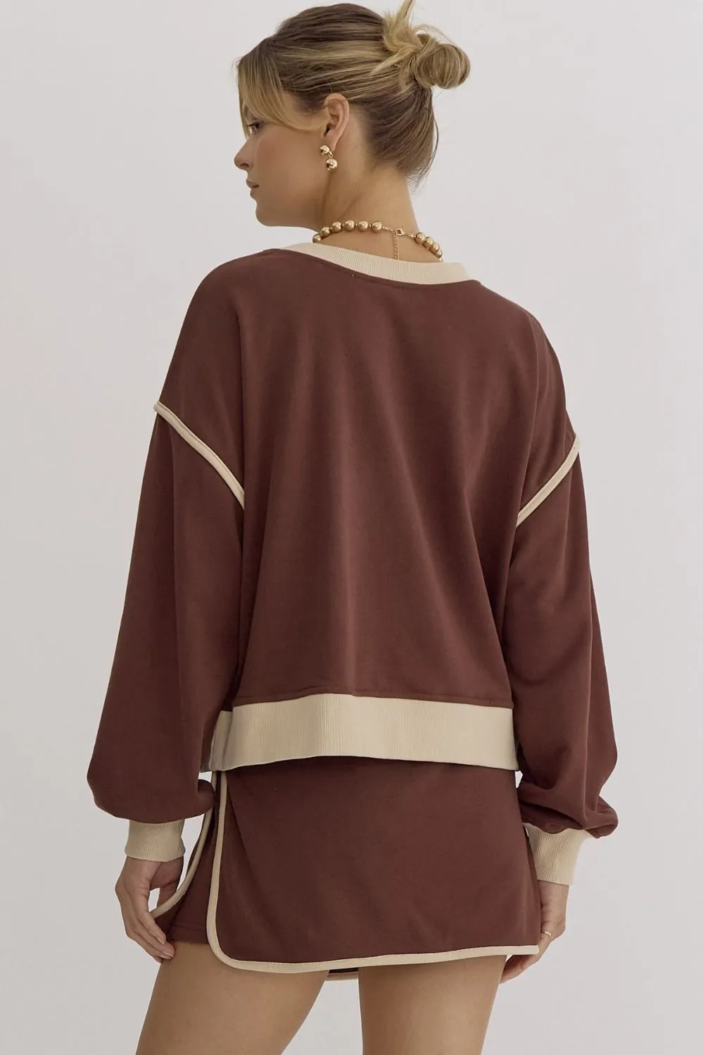 Long Sleeve Contrast Top {Espresso}