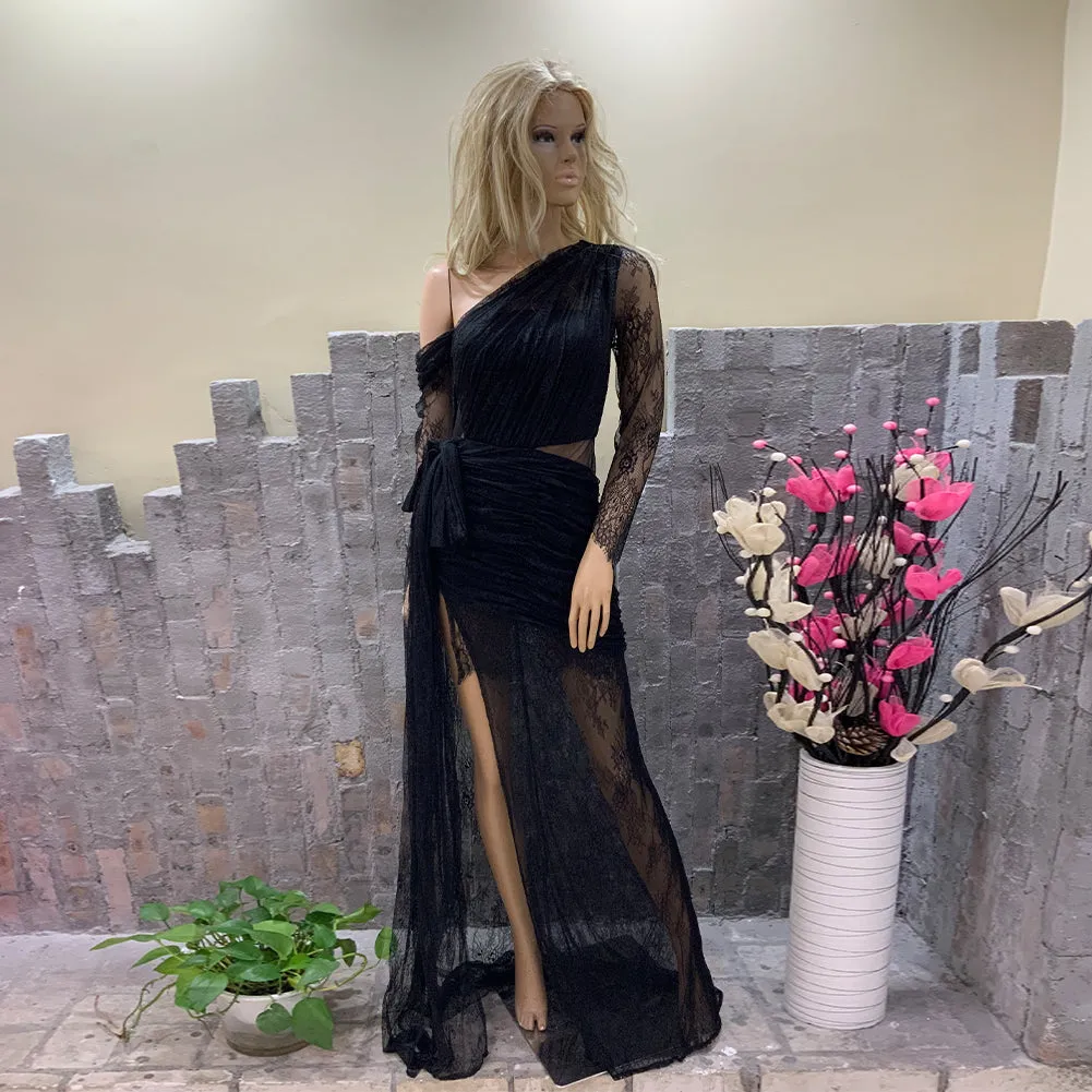 Long Sleeve Lace Maxi Bodycon Dress HT20870