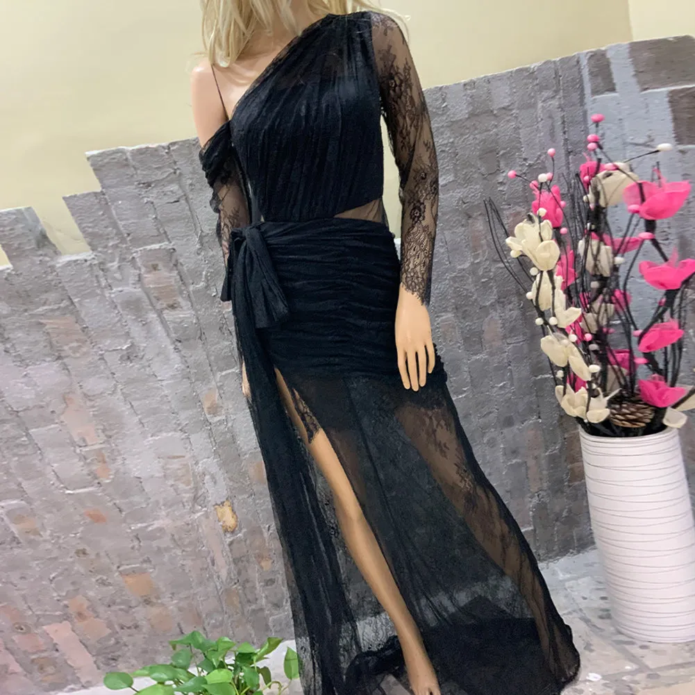 Long Sleeve Lace Maxi Bodycon Dress HT20870