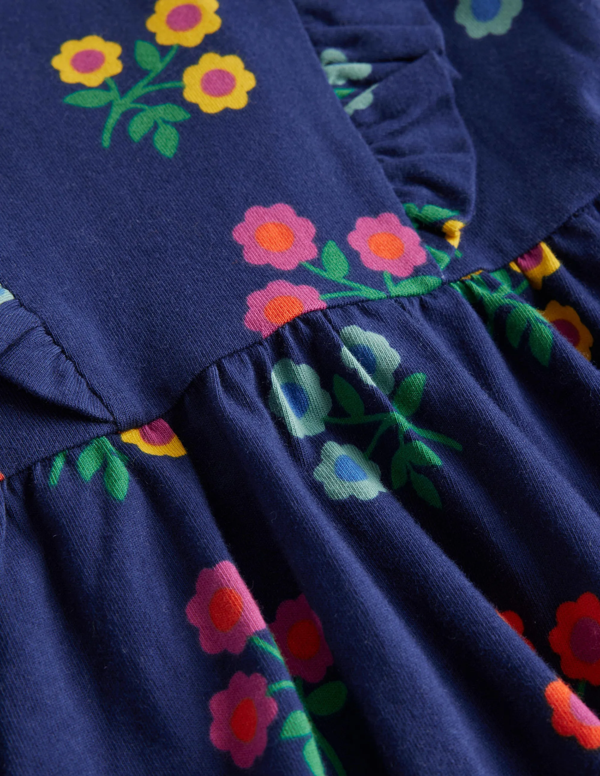 Long Sleeve Ruffle  Dress-College Navy Flower
