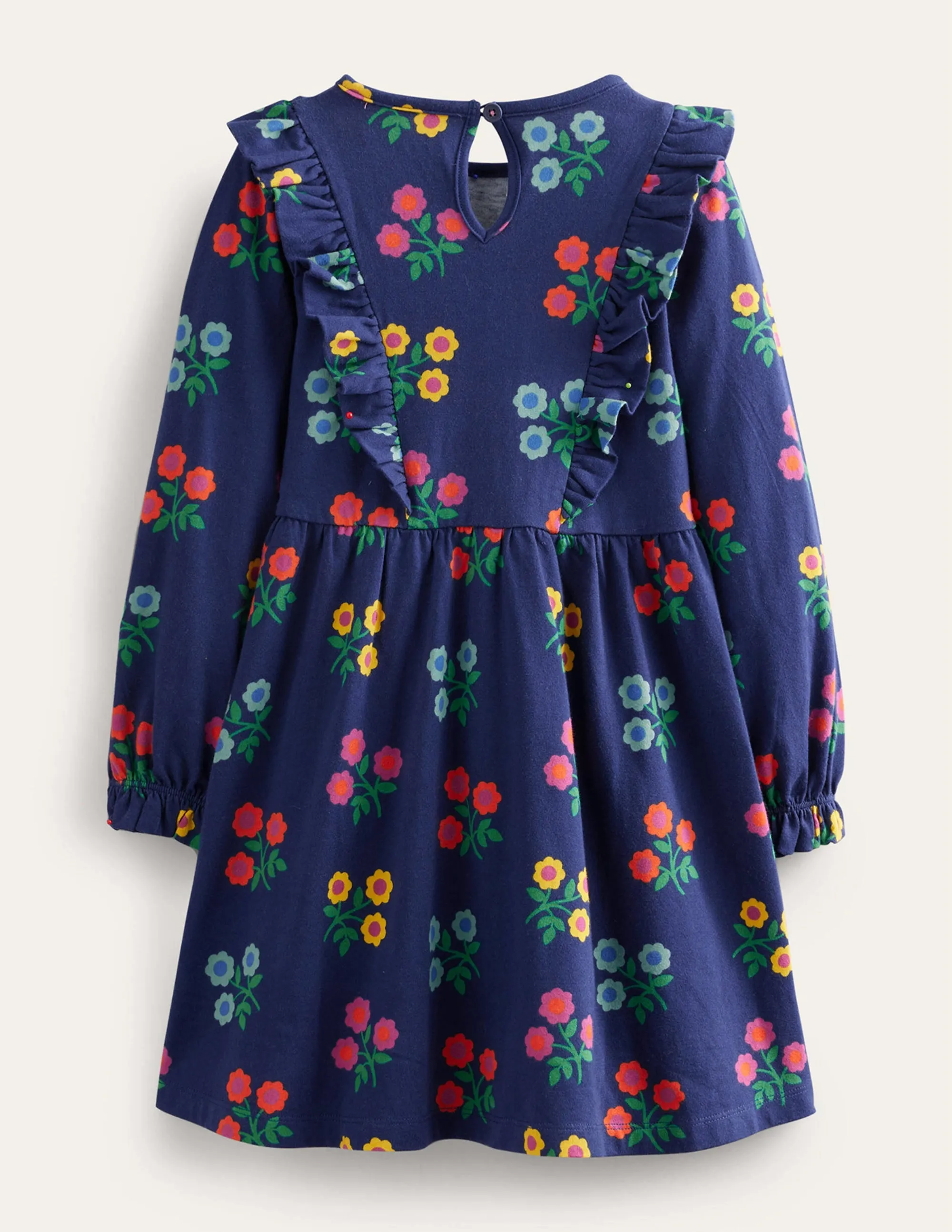 Long Sleeve Ruffle  Dress-College Navy Flower