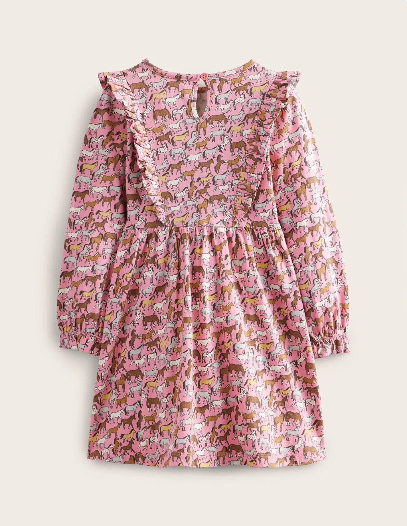 Long Sleeve Ruffle  Dress-Formica Pink Horses