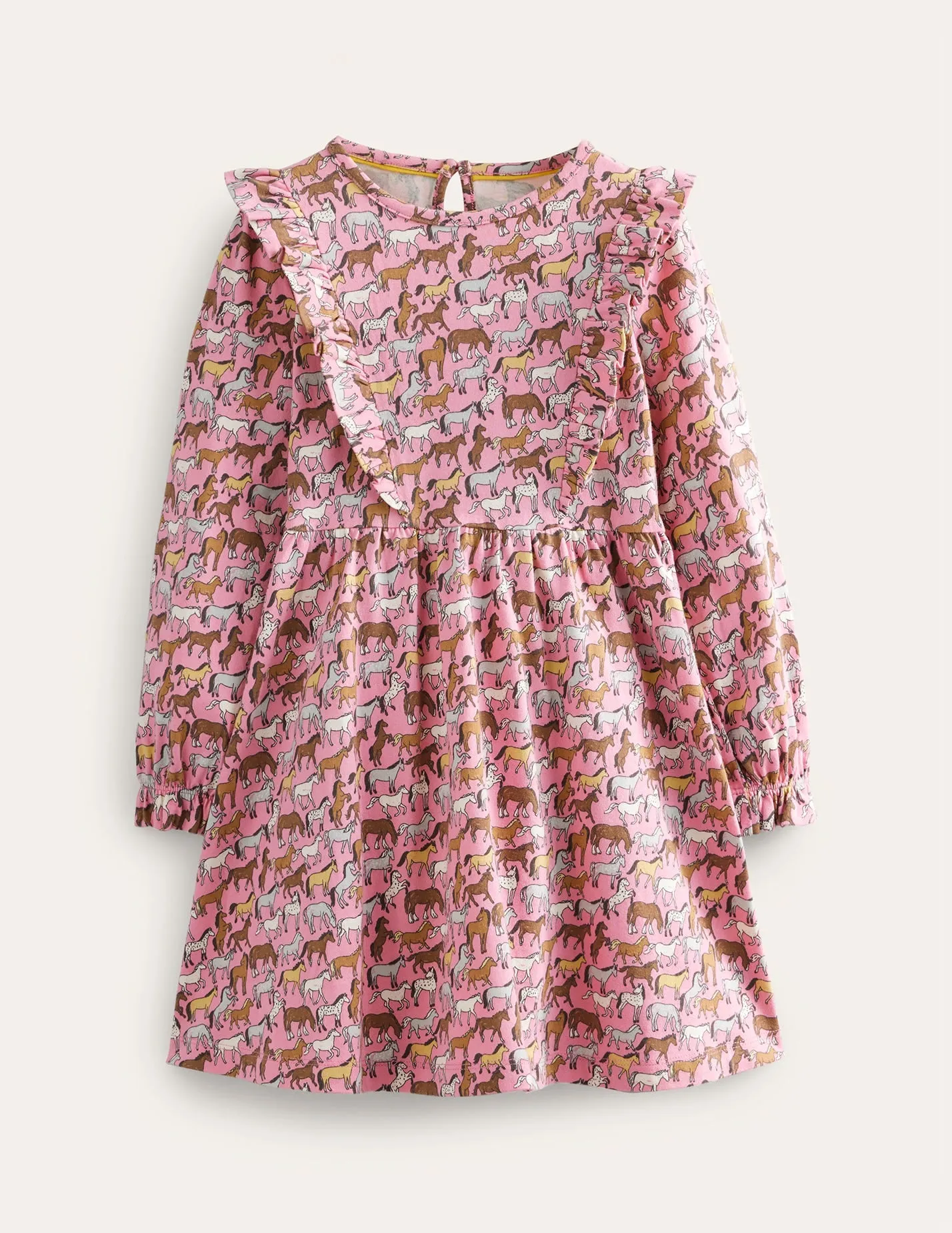 Long Sleeve Ruffle  Dress-Formica Pink Horses