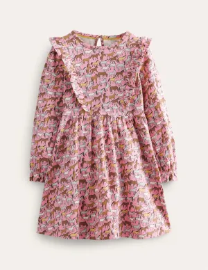 Long Sleeve Ruffle  Dress-Formica Pink Horses