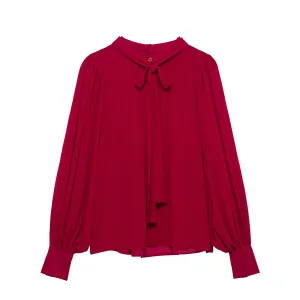 Long Sleeve Tied Neck Blouse