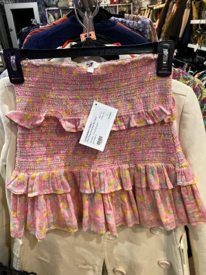 Love Shack Fancy Pink Floral Smocked Mini Skirt