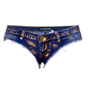 Low Rise Waist Elasticity Thong Jean Shorts Mini Denim Shorts